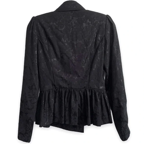 Betsey Johnson Black Sparkle Floral Print Double Breasted Jacket - Picture 2 of 5